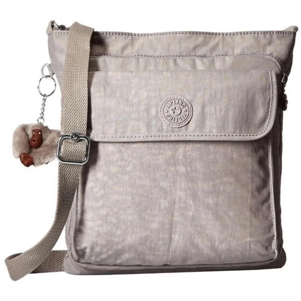 Kipling Machida Davina Nylon Crossbody Bag Adjustable Strap Zippered Pocket Gray